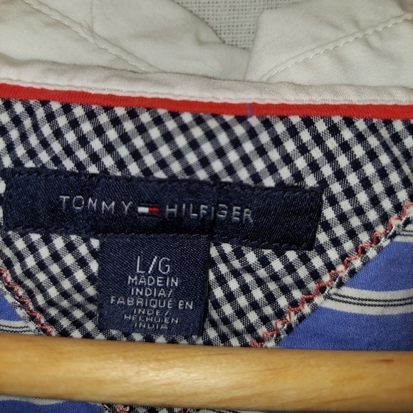 Tommy Hilfiger Blue/White Stripe Button Up Monogram, Large - Picture 2 of 10